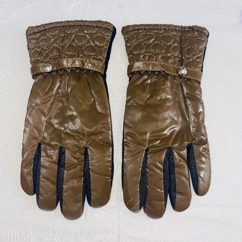Womens Quilted Puffer Winter Gloves One Size Brown Padded Warm